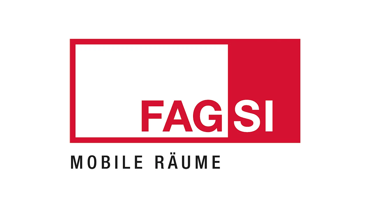 Logo von FAGSI mit rotem Rechteck, weißer Fläche und dem Schriftzug „Mobile Räume“ darunter.