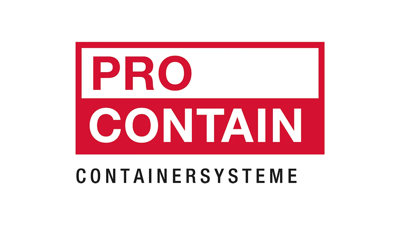 Logo der ProContain GmbH Containersysteme in Rot-Weiß mit dem charakteristischen zweigeteilten Markenzeichen